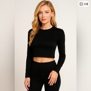Frame Denim Black Studded Crop Top